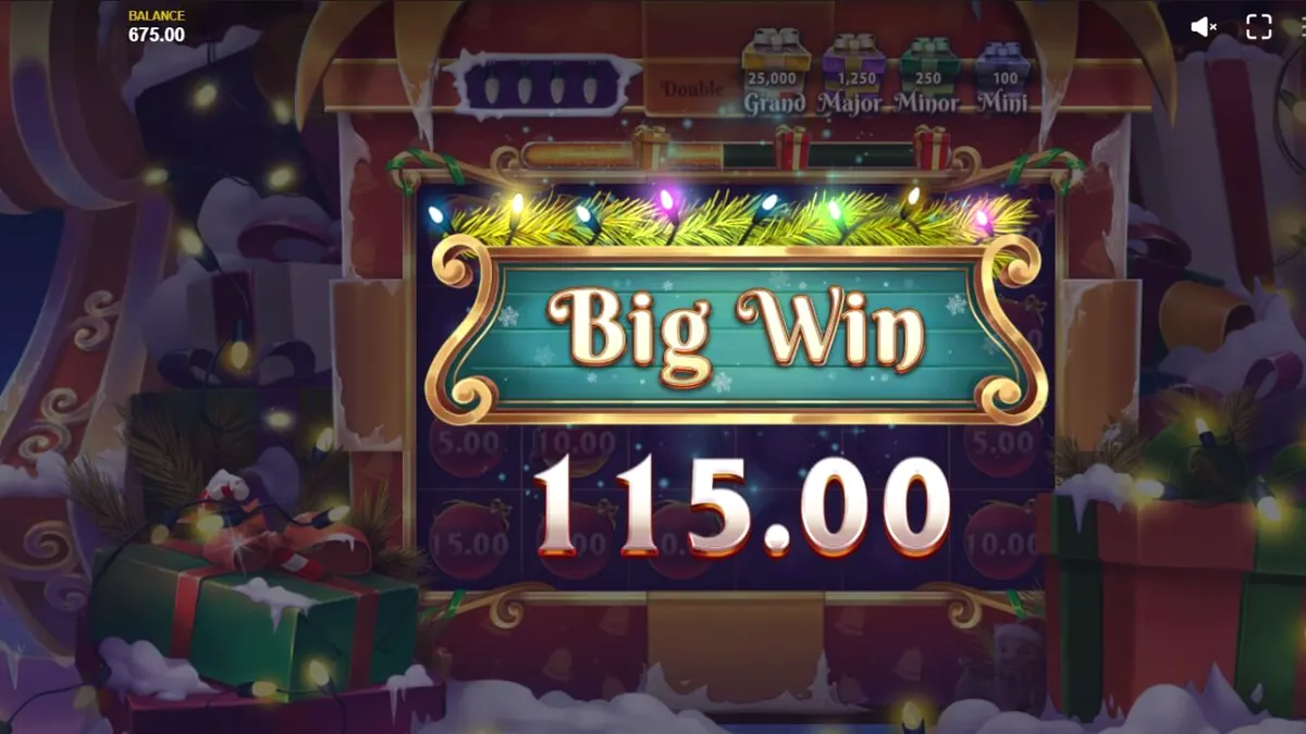 Tampilan visual slot Jingle Bells Bonanza 2 dengan tema Natal yang meriah