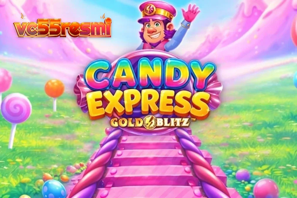 Tampilan visual ceria dari slot Candy Express Gold Blitz dengan latar belakang dunia permen.